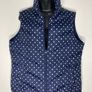 Lands' End navy blue and white polkadot, puffer vest